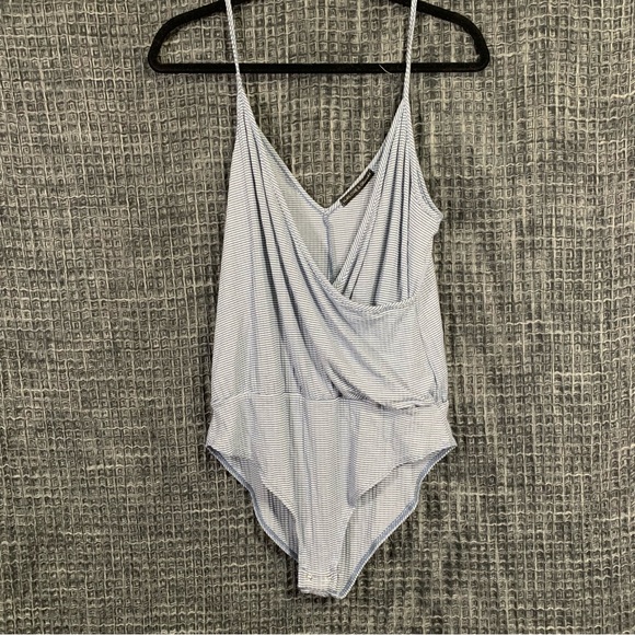 Harlowe & Graham Blue & White Stripe Women's Spaghetti Strap Bodysuit Large #929 - Picture 1 of 10